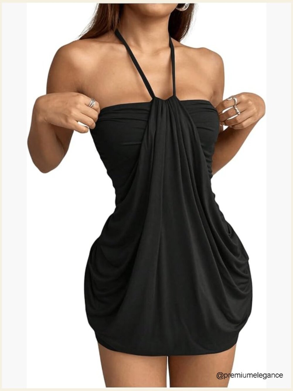 Halter Bodycon Mini Dress Sleeveless Ruched Backless Club Party Outfit